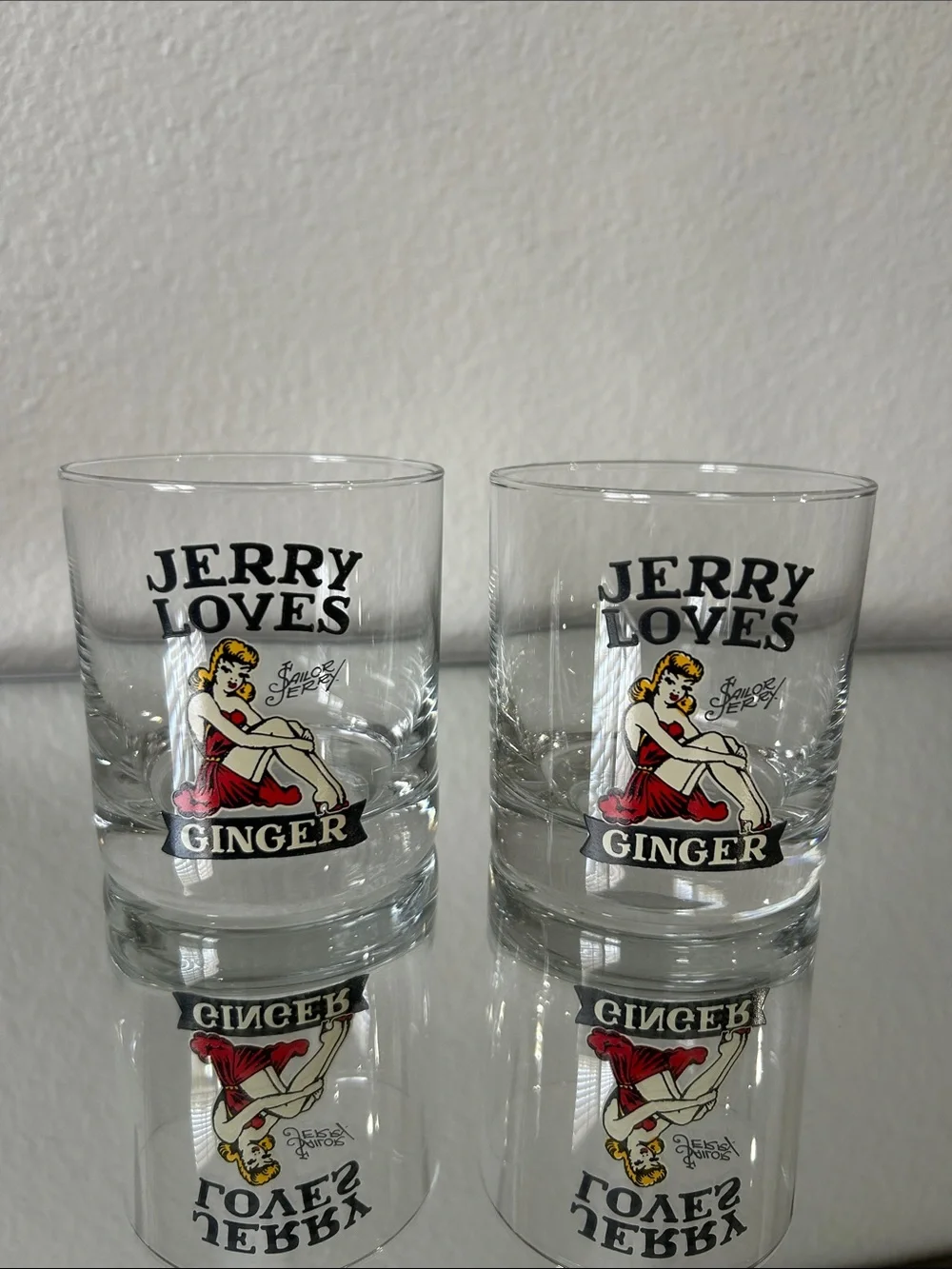 Sailor Jerry “Jerry Loves Ginger” glasses - Set of 2, NEW